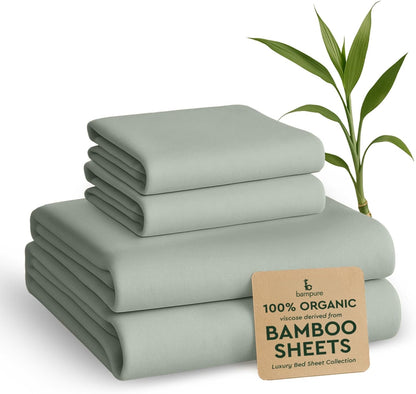 4Pcs - 100% Viscose Derived from Bamboo Sheets Full Size Sheets Set - Super Soft Viscose Bamboo Cooling Sheets for Hot Sleepers - up to 16’’ Deep Pocket - Luxury Series Full Sheet Set (S Gray)