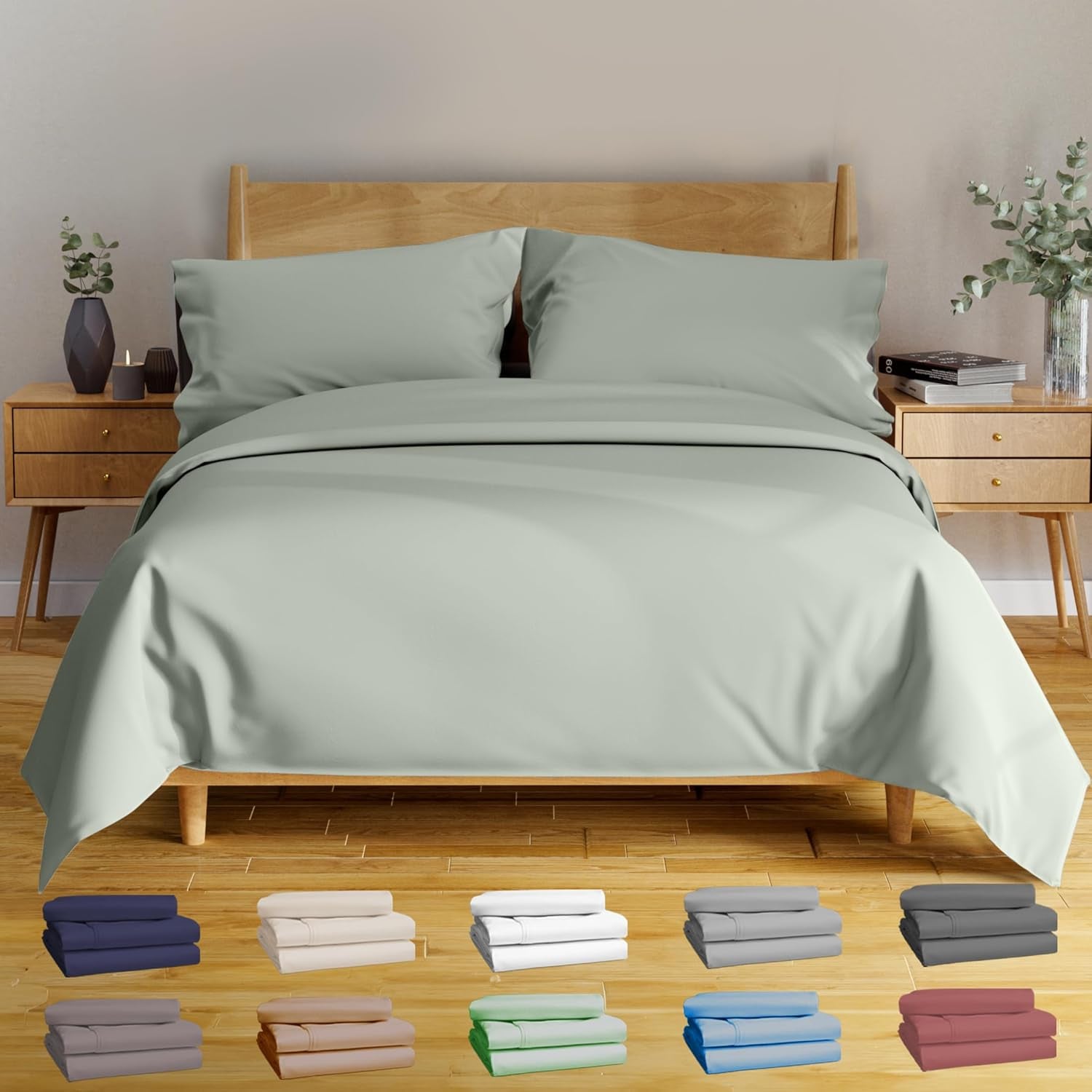 4Pcs - 100% Viscose Derived from Bamboo Sheets Full Size Sheets Set - Super Soft Viscose Bamboo Cooling Sheets for Hot Sleepers - up to 16’’ Deep Pocket - Luxury Series Full Sheet Set (S Gray)