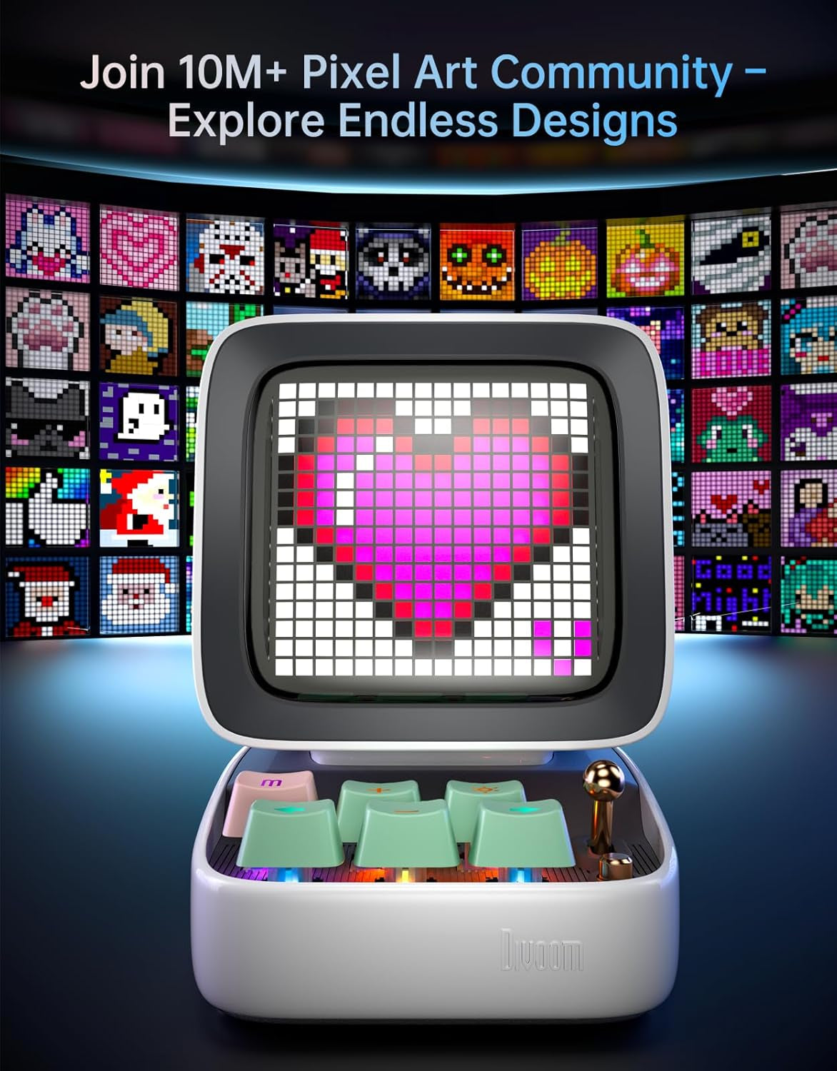 Ditoo Retro Pixel Art Game Bluetooth Speaker with 16X16 LED App Controlled Front Screen (White)