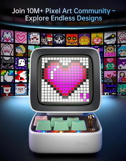 Ditoo Retro Pixel Art Game Bluetooth Speaker with 16X16 LED App Controlled Front Screen (White)