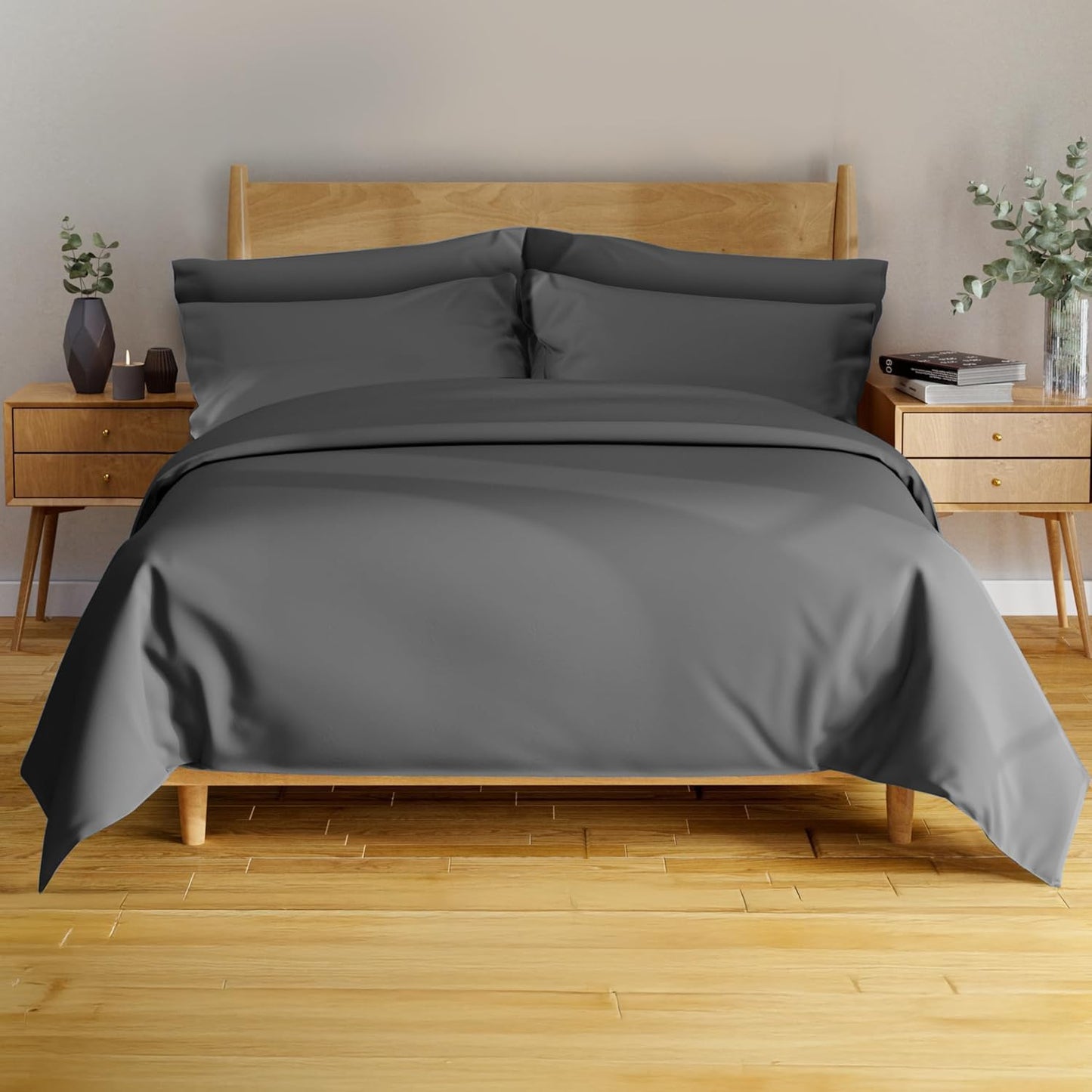 4Pcs - 100% Viscose Derived from Bamboo Sheets Full Size Sheets Set - Super Soft Viscose Bamboo Cooling Sheets for Hot Sleepers - up to 16’’ Deep Pocket - Luxury Series Full Sheet Set (S Gray)