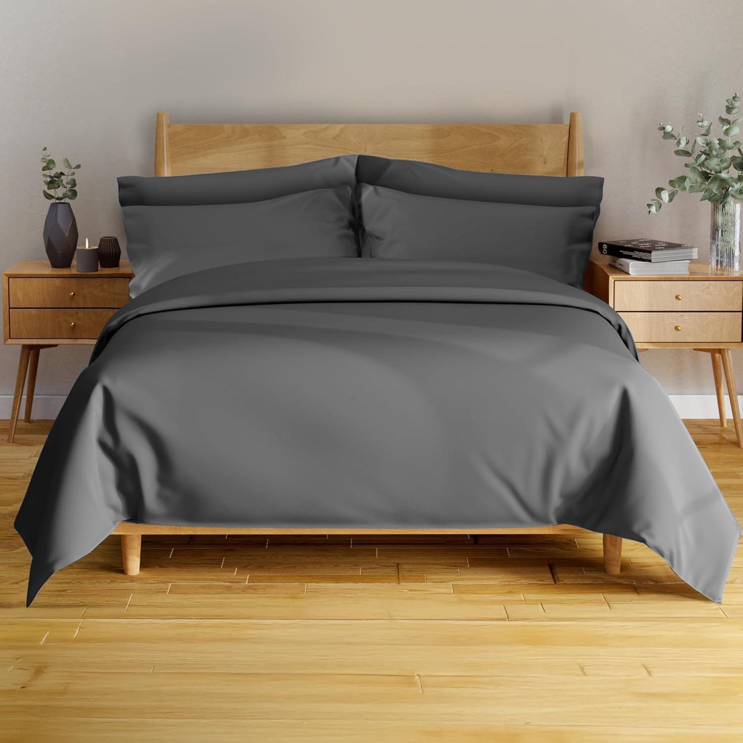 4Pcs - 100% Viscose Derived from Bamboo Sheets Full Size Sheets Set - Super Soft Viscose Bamboo Cooling Sheets for Hot Sleepers - up to 16’’ Deep Pocket - Luxury Series Full Sheet Set (S Gray)