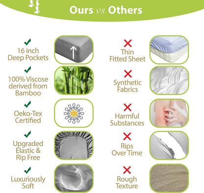 4Pcs - 100% Viscose Derived from Bamboo Sheets Full Size Sheets Set - Super Soft Viscose Bamboo Cooling Sheets for Hot Sleepers - up to 16’’ Deep Pocket - Luxury Series Full Sheet Set (S Gray)