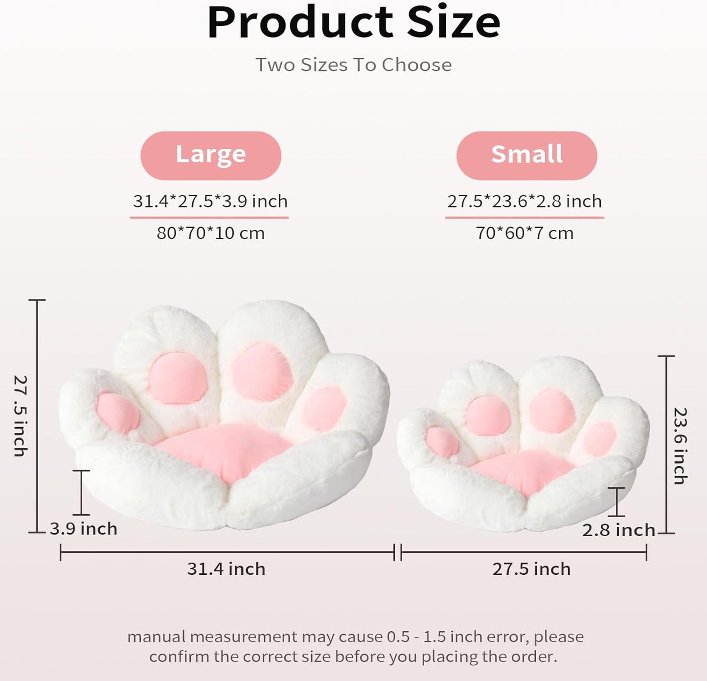 Kawaii Cat Paw Cushion - Adorable 31.4"x27.5" Comfy Chair Pad for Gaming, Office & Home Decor - Soft White Floor Pillow