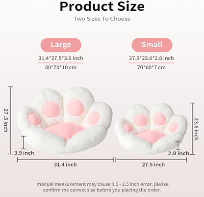 Kawaii Cat Paw Cushion - Adorable 31.4"x27.5" Comfy Chair Pad for Gaming, Office & Home Decor - Soft White Floor Pillow