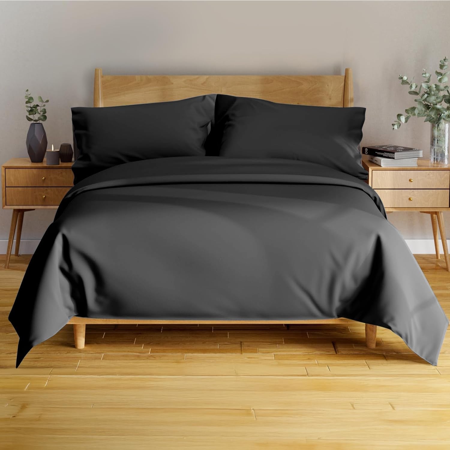 4Pcs - 100% Viscose Derived from Bamboo Sheets Full Size Sheets Set - Super Soft Viscose Bamboo Cooling Sheets for Hot Sleepers - up to 16’’ Deep Pocket - Luxury Series Full Sheet Set (S Gray)