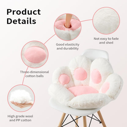 Kawaii Cat Paw Cushion - Adorable 31.4"x27.5" Comfy Chair Pad for Gaming, Office & Home Decor - Soft White Floor Pillow