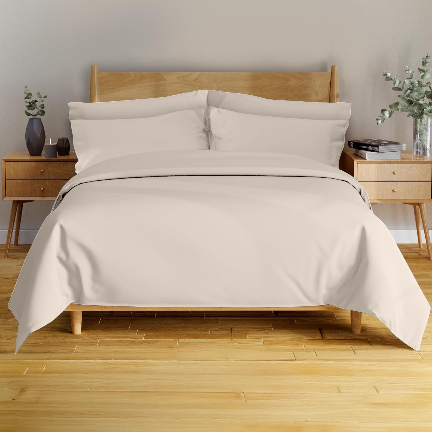 4Pcs - 100% Viscose Derived from Bamboo Sheets Full Size Sheets Set - Super Soft Viscose Bamboo Cooling Sheets for Hot Sleepers - up to 16’’ Deep Pocket - Luxury Series Full Sheet Set (S Gray)