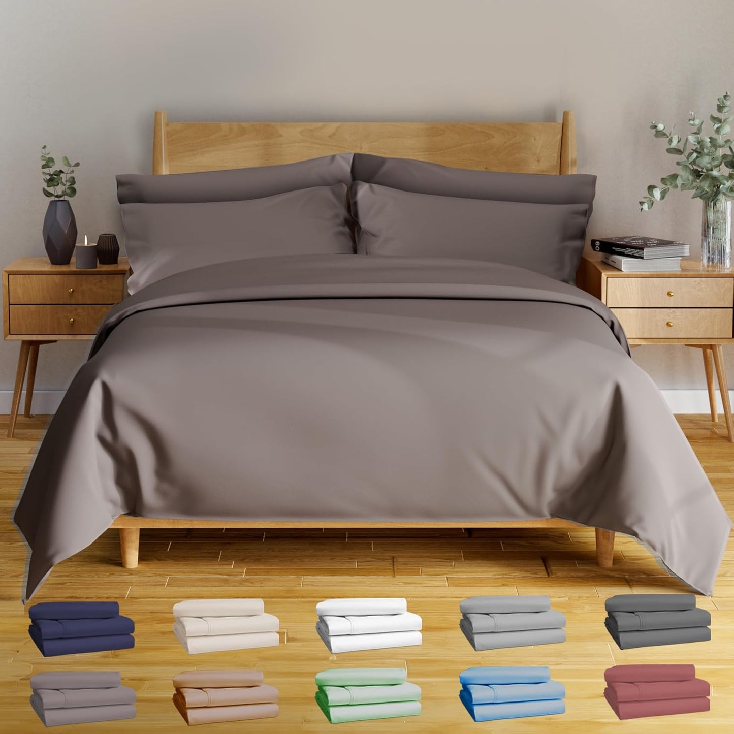 4Pcs - 100% Viscose Derived from Bamboo Sheets Full Size Sheets Set - Super Soft Viscose Bamboo Cooling Sheets for Hot Sleepers - up to 16’’ Deep Pocket - Luxury Series Full Sheet Set (S Gray)