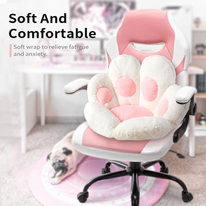 Kawaii Cat Paw Cushion - Adorable 31.4"x27.5" Comfy Chair Pad for Gaming, Office & Home Decor - Soft White Floor Pillow