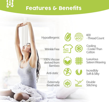 4Pcs - 100% Viscose Derived from Bamboo Sheets Full Size Sheets Set - Super Soft Viscose Bamboo Cooling Sheets for Hot Sleepers - up to 16’’ Deep Pocket - Luxury Series Full Sheet Set (S Gray)