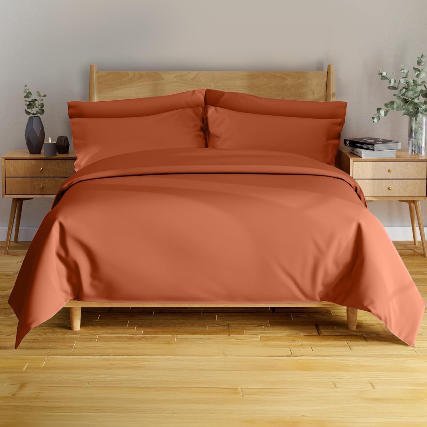 4Pcs - 100% Viscose Derived from Bamboo Sheets Full Size Sheets Set - Super Soft Viscose Bamboo Cooling Sheets for Hot Sleepers - up to 16’’ Deep Pocket - Luxury Series Full Sheet Set (S Gray)