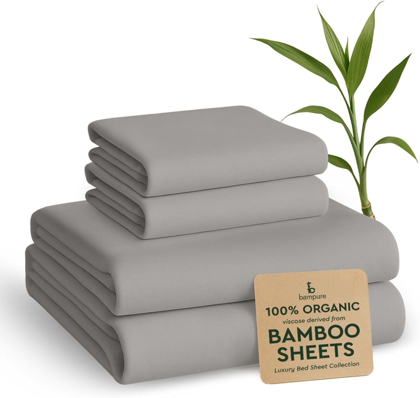 4Pcs - 100% Viscose Derived from Bamboo Sheets Full Size Sheets Set - Super Soft Viscose Bamboo Cooling Sheets for Hot Sleepers - up to 16’’ Deep Pocket - Luxury Series Full Sheet Set (S Gray)