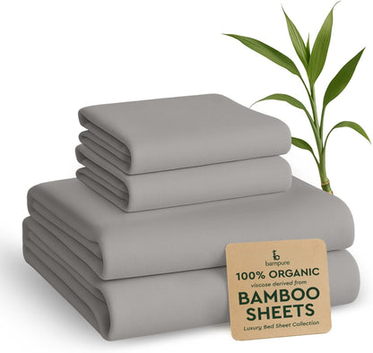 4Pcs - 100% Viscose Derived from Bamboo Sheets Full Size Sheets Set - Super Soft Viscose Bamboo Cooling Sheets for Hot Sleepers - up to 16’’ Deep Pocket - Luxury Series Full Sheet Set (S Gray)