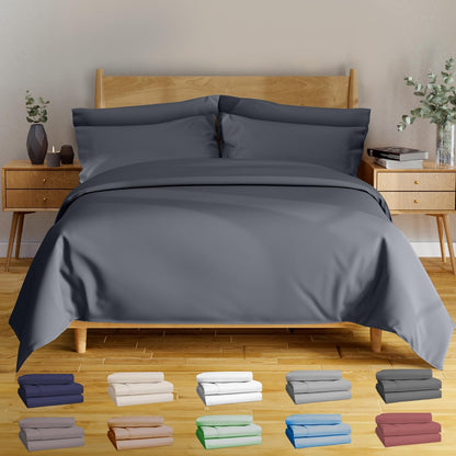 4Pcs - 100% Viscose Derived from Bamboo Sheets Full Size Sheets Set - Super Soft Viscose Bamboo Cooling Sheets for Hot Sleepers - up to 16’’ Deep Pocket - Luxury Series Full Sheet Set (S Gray)
