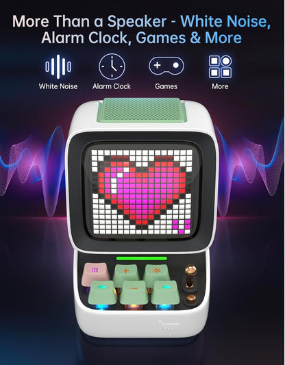 Ditoo Retro Pixel Art Game Bluetooth Speaker with 16X16 LED App Controlled Front Screen (White)