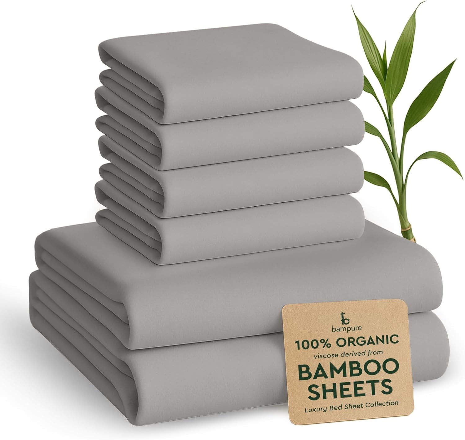 4Pcs - 100% Viscose Derived from Bamboo Sheets Full Size Sheets Set - Super Soft Viscose Bamboo Cooling Sheets for Hot Sleepers - up to 16’’ Deep Pocket - Luxury Series Full Sheet Set (S Gray)