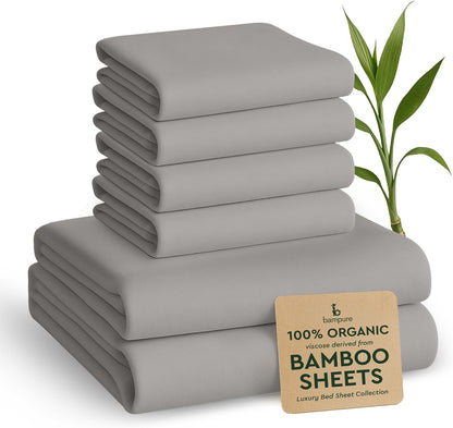 4Pcs - 100% Viscose Derived from Bamboo Sheets Full Size Sheets Set - Super Soft Viscose Bamboo Cooling Sheets for Hot Sleepers - up to 16’’ Deep Pocket - Luxury Series Full Sheet Set (S Gray)