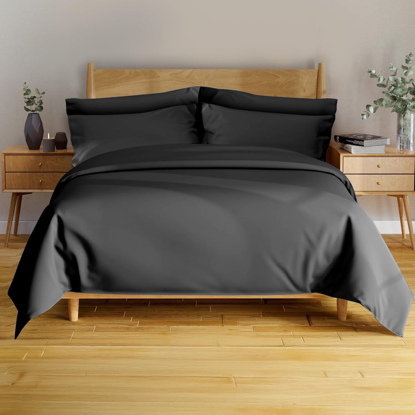 4Pcs - 100% Viscose Derived from Bamboo Sheets Full Size Sheets Set - Super Soft Viscose Bamboo Cooling Sheets for Hot Sleepers - up to 16’’ Deep Pocket - Luxury Series Full Sheet Set (S Gray)