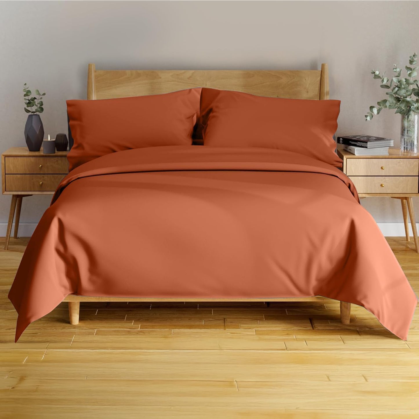 4Pcs - 100% Viscose Derived from Bamboo Sheets Full Size Sheets Set - Super Soft Viscose Bamboo Cooling Sheets for Hot Sleepers - up to 16’’ Deep Pocket - Luxury Series Full Sheet Set (S Gray)