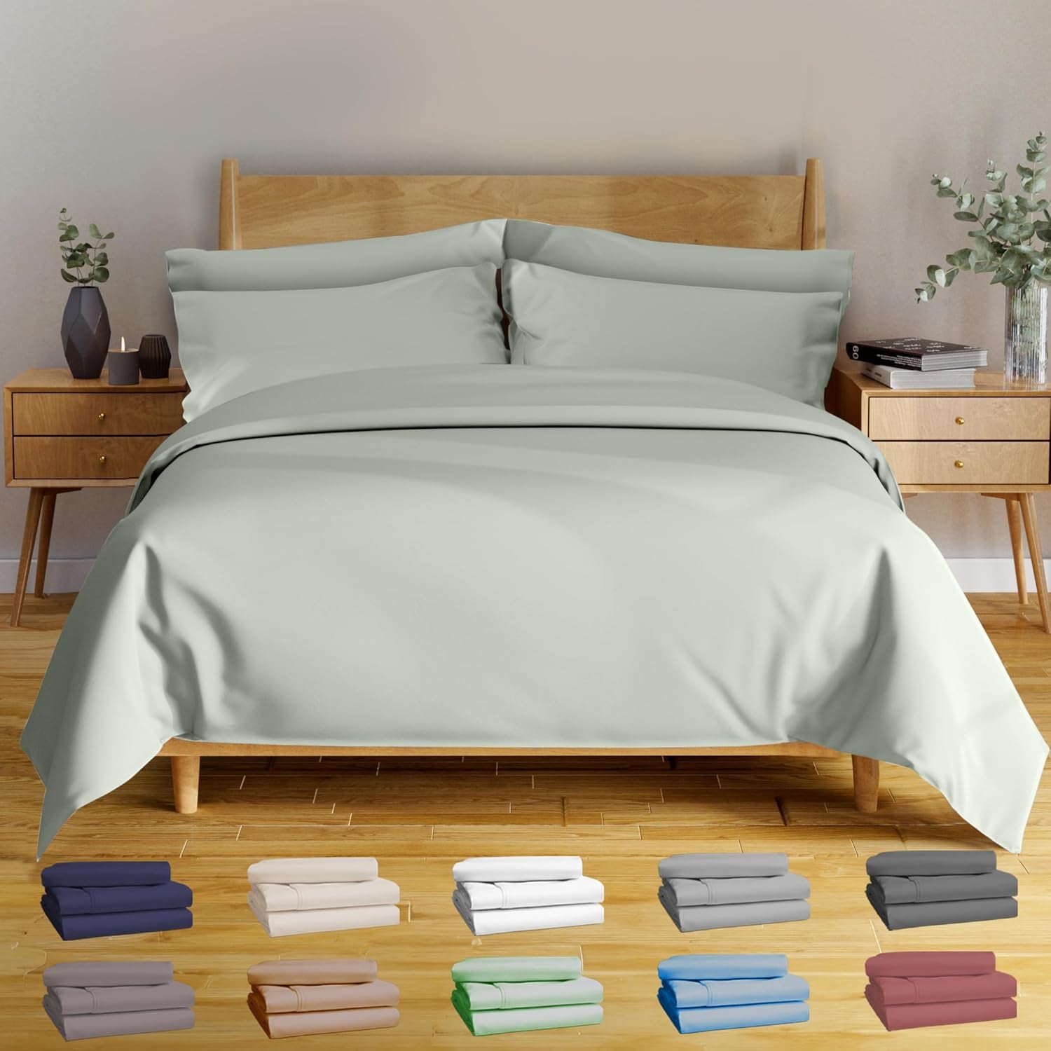 4Pcs - 100% Viscose Derived from Bamboo Sheets Full Size Sheets Set - Super Soft Viscose Bamboo Cooling Sheets for Hot Sleepers - up to 16’’ Deep Pocket - Luxury Series Full Sheet Set (S Gray)