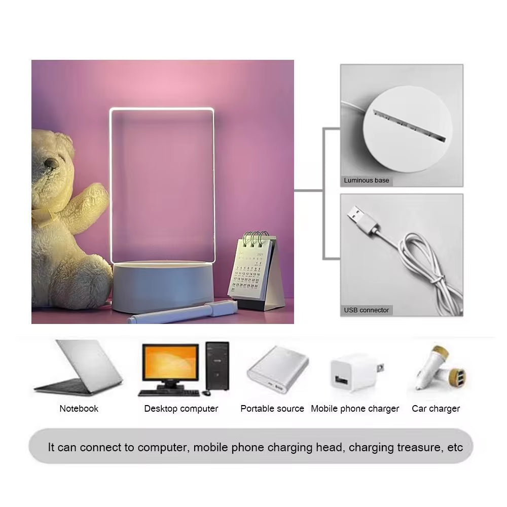 Illuminate Your Space: USB Transparent Luminous LED Night Light & Erasable Message Board Calendar