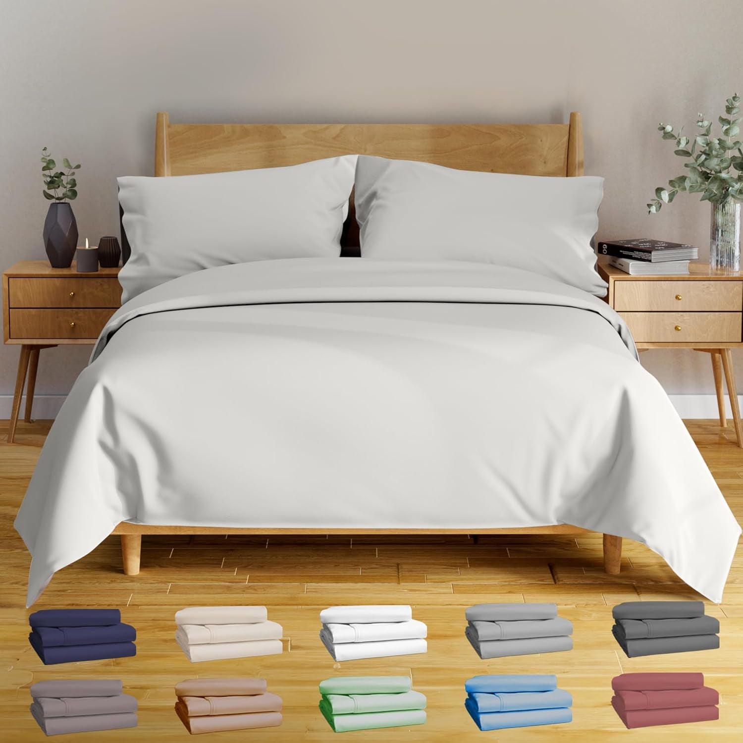 4Pcs - 100% Viscose Derived from Bamboo Sheets Full Size Sheets Set - Super Soft Viscose Bamboo Cooling Sheets for Hot Sleepers - up to 16’’ Deep Pocket - Luxury Series Full Sheet Set (S Gray)