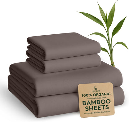 4Pcs - 100% Viscose Derived from Bamboo Sheets Full Size Sheets Set - Super Soft Viscose Bamboo Cooling Sheets for Hot Sleepers - up to 16’’ Deep Pocket - Luxury Series Full Sheet Set (S Gray)