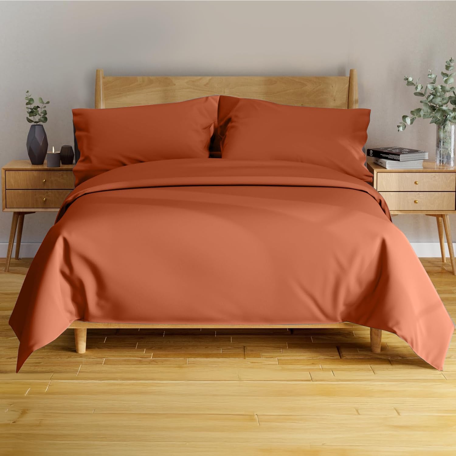 4Pcs - 100% Viscose Derived from Bamboo Sheets Full Size Sheets Set - Super Soft Viscose Bamboo Cooling Sheets for Hot Sleepers - up to 16’’ Deep Pocket - Luxury Series Full Sheet Set (S Gray)