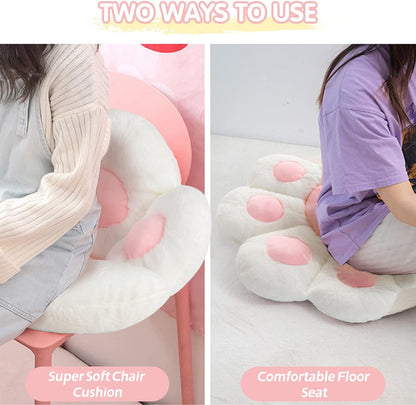 Kawaii Cat Paw Cushion - Adorable 31.4"x27.5" Comfy Chair Pad for Gaming, Office & Home Decor - Soft White Floor Pillow