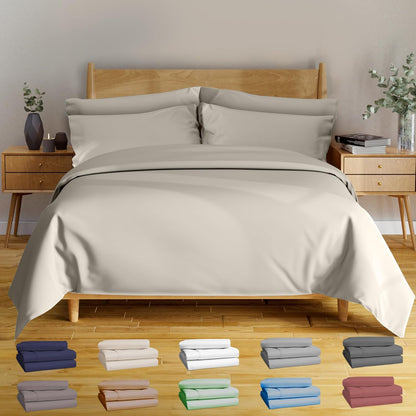 4Pcs - 100% Viscose Derived from Bamboo Sheets Full Size Sheets Set - Super Soft Viscose Bamboo Cooling Sheets for Hot Sleepers - up to 16’’ Deep Pocket - Luxury Series Full Sheet Set (S Gray)