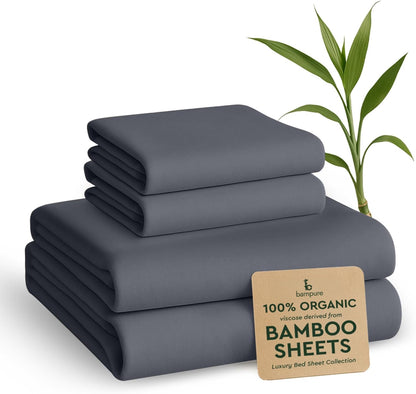 4Pcs - 100% Viscose Derived from Bamboo Sheets Full Size Sheets Set - Super Soft Viscose Bamboo Cooling Sheets for Hot Sleepers - up to 16’’ Deep Pocket - Luxury Series Full Sheet Set (S Gray)