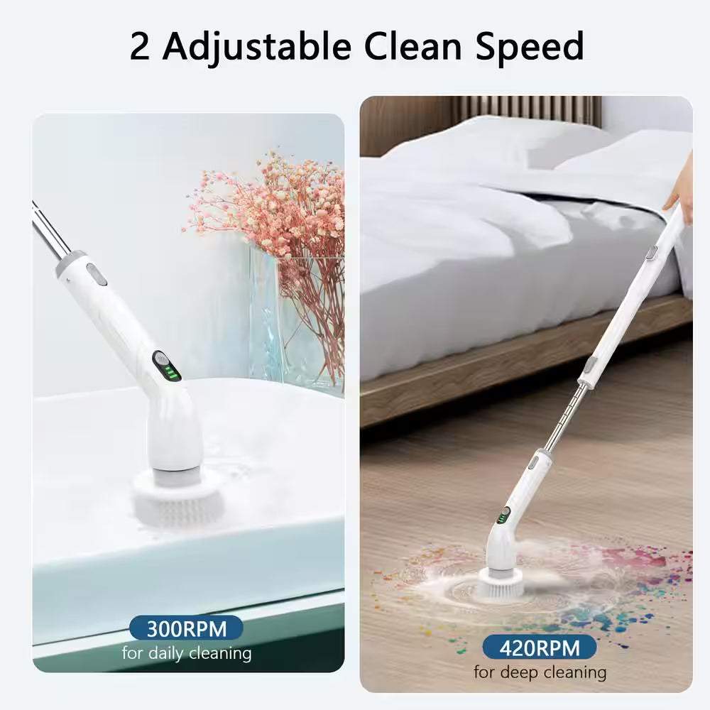 Electric Spin Power Scrubber, Waterpoof Cleaning Scrub Brush with 4 Brush Heads, Adjustable Handle for Bathroom, Floor