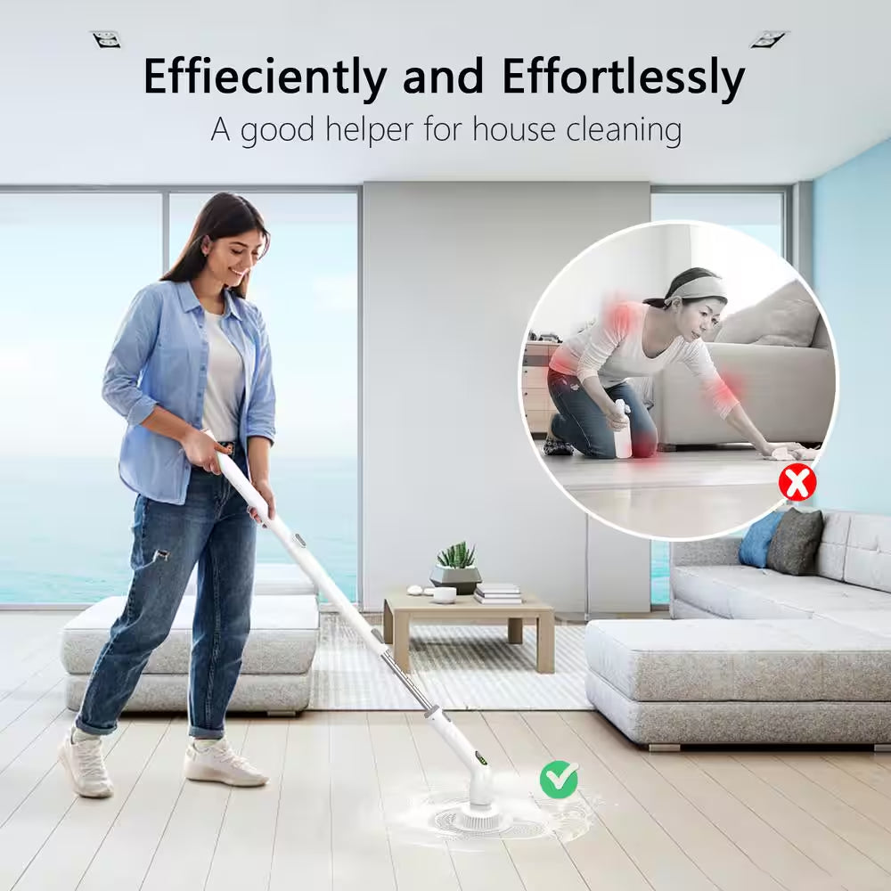 Electric Spin Power Scrubber, Waterpoof Cleaning Scrub Brush with 4 Brush Heads, Adjustable Handle for Bathroom, Floor